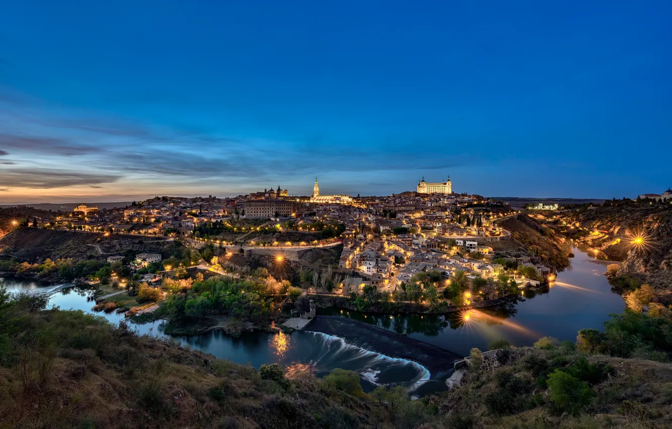 Photo wallpaper the city, river, home, Spain, Toledo