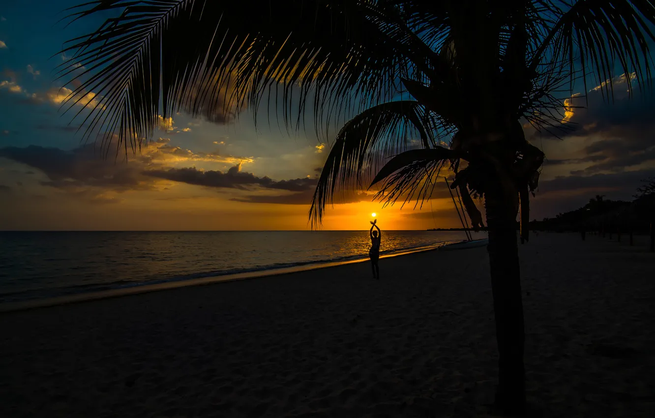 Photo wallpaper beach, the sun, silhouette, Cuba, Life is beautiful, Trinity