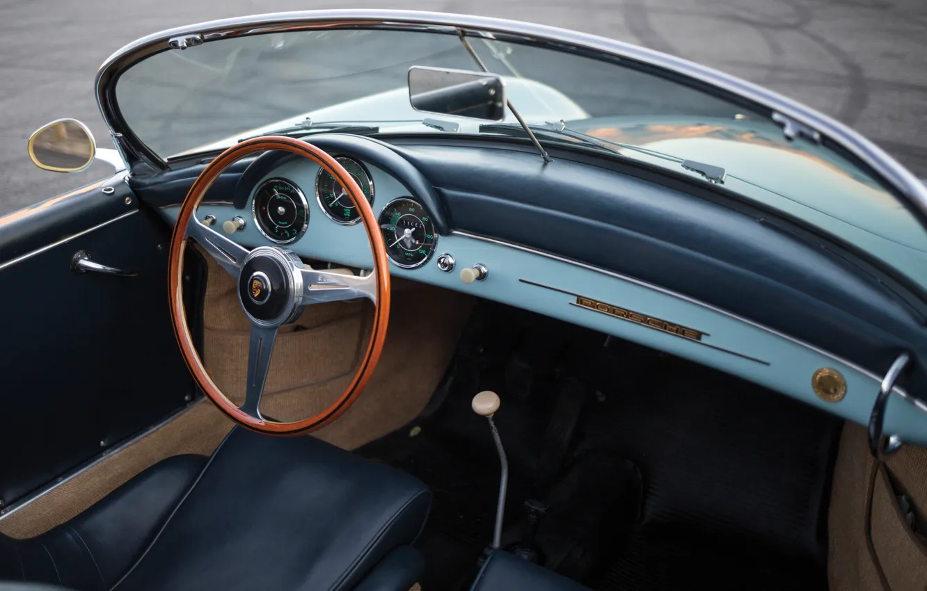 Photo wallpaper Porsche, 356, 1958, steering wheel, Porsche 356A 1600 Super Speedster