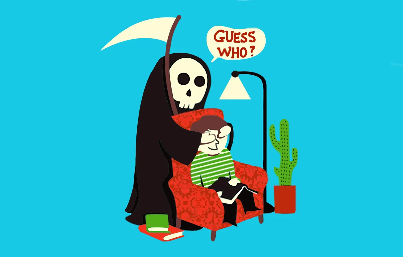 Photo wallpaper death, humor, guess who, surprise, the grim Reaper