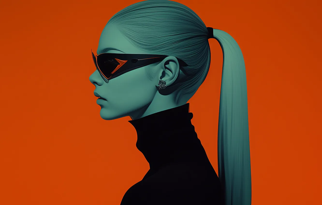 Photo wallpaper red, long hair, ponytail, women, blonde, sunglasses, earring, simple background