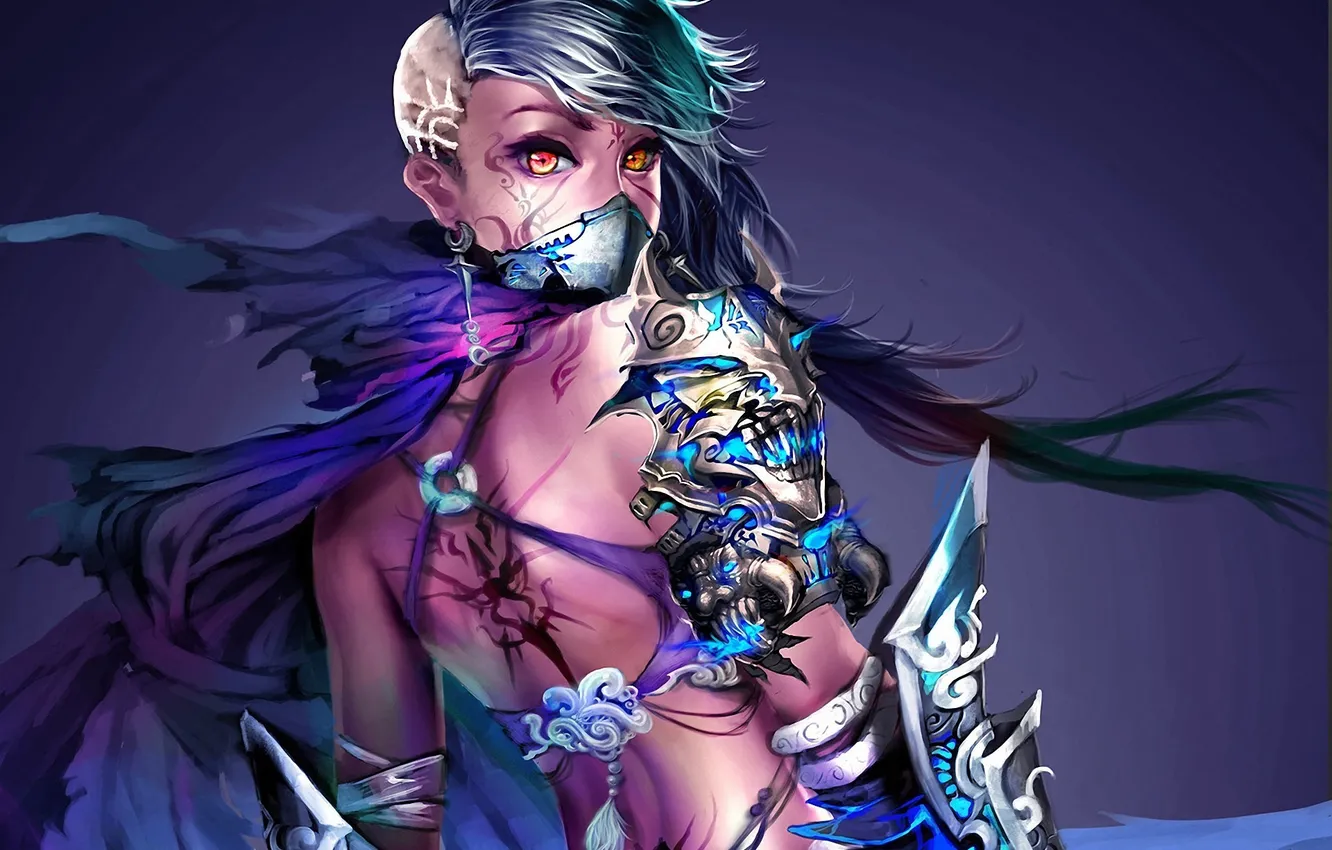 Photo wallpaper girl, mask, art, tattoo, headband