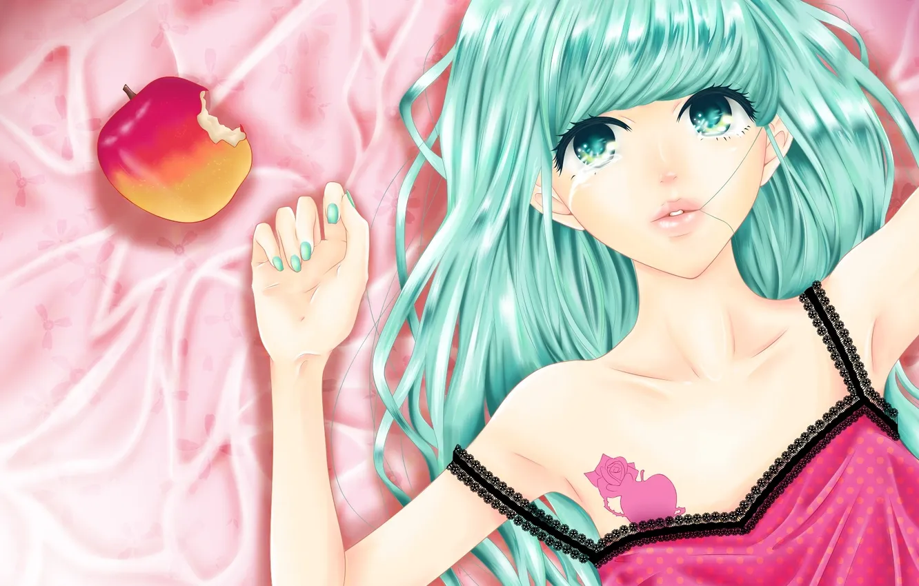 Photo wallpaper girl, apples, tears, art, vocaloid, hatsune miku, Vocaloid, yunomi