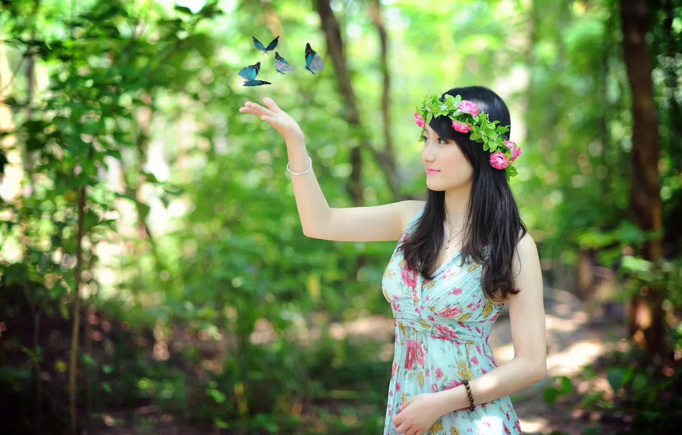 Photo wallpaper girl, mood, butterfly