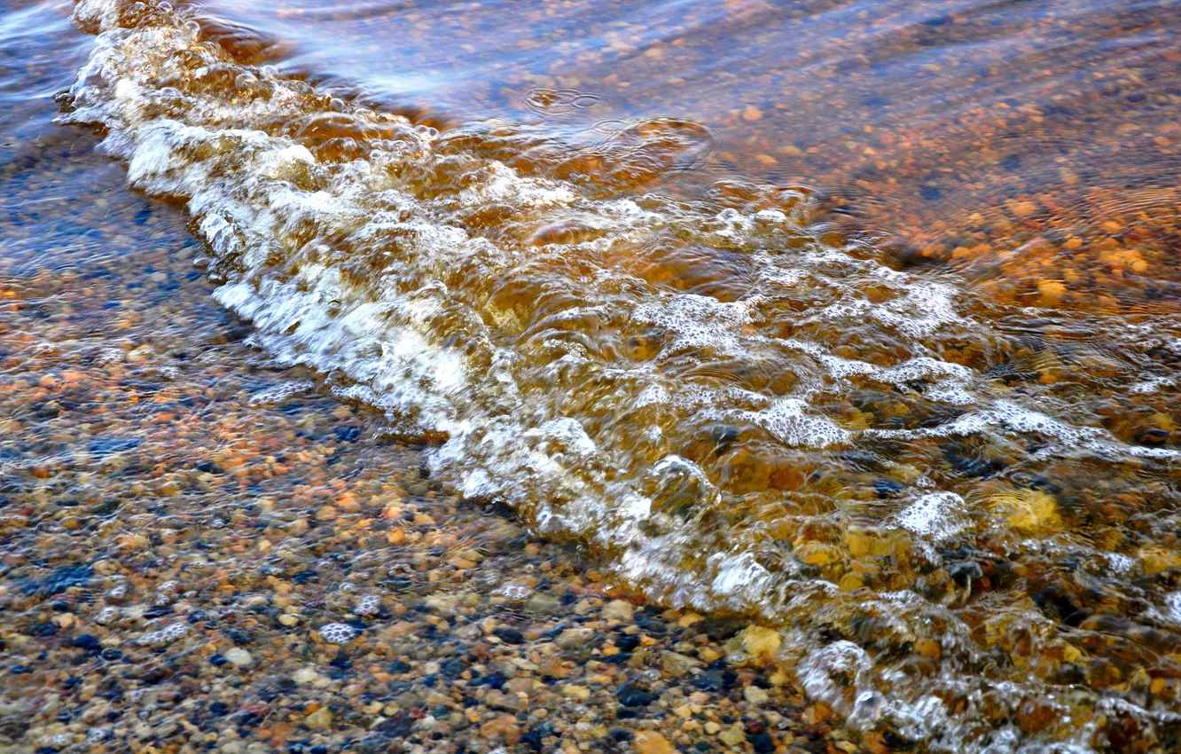 Photo wallpaper sea, foam, water, pebbles, color, surf, pebbles