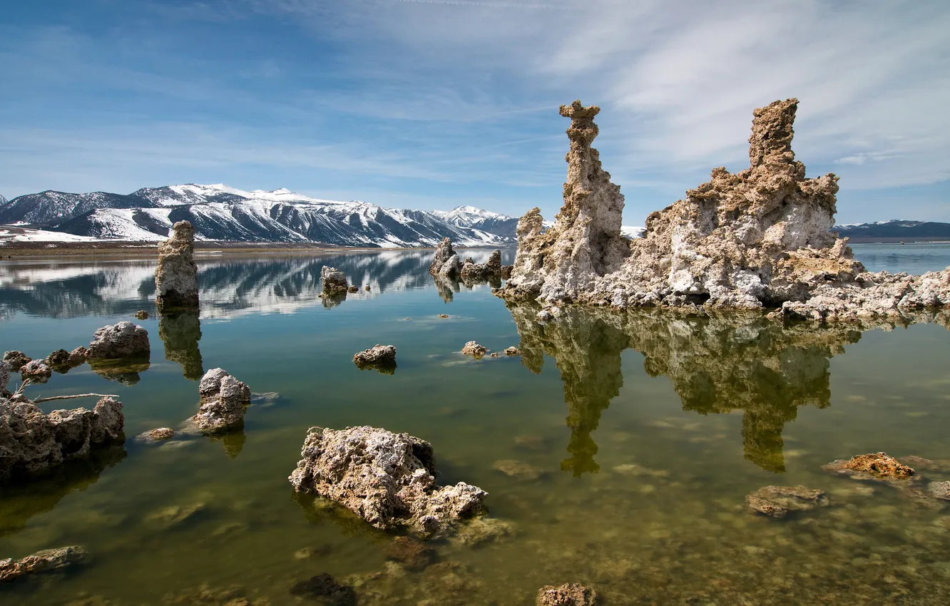Photo wallpaper lake, stones, desert, Nature