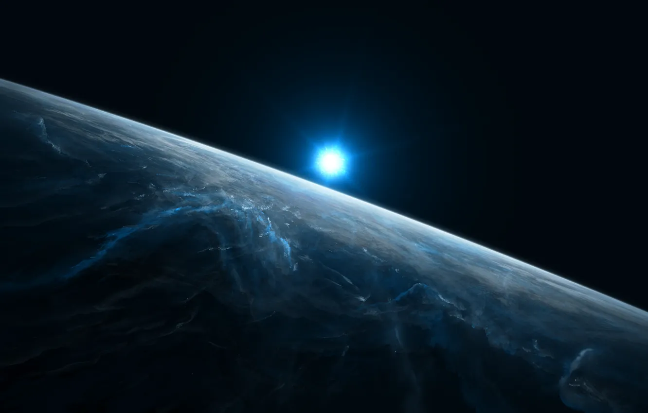 Photo wallpaper space, stars, surface, light, fiction, planet, satellite, art