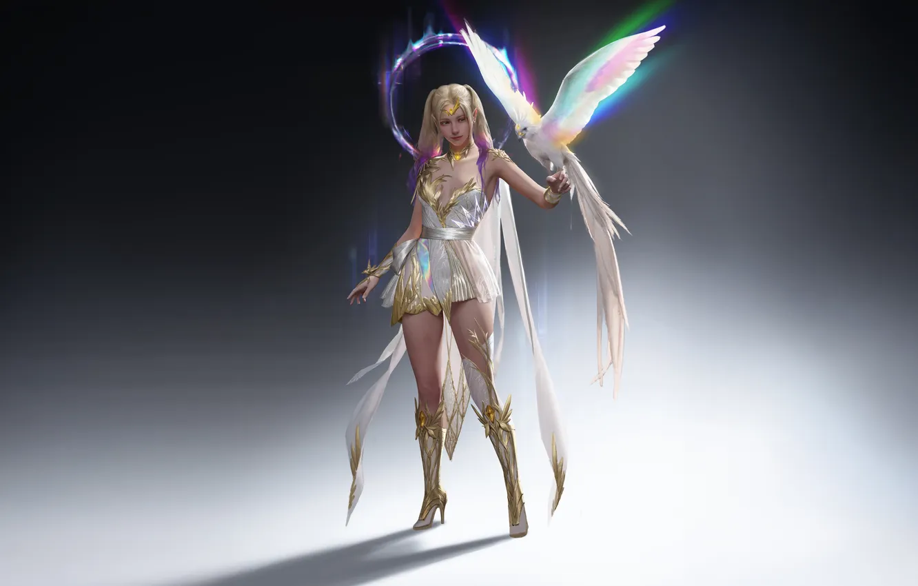 Photo wallpaper girl, fantasy, bird