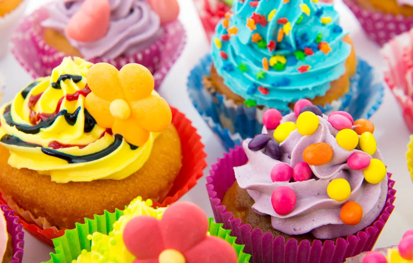 Photo wallpaper candy, sweets, cream, dessert, cakes, sweet, cupcakes