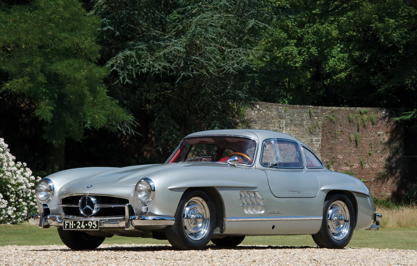 Photo wallpaper Mercedes-Benz, grey, 300SL, Mercedes-Benz 300 SL, Gullwing, front view