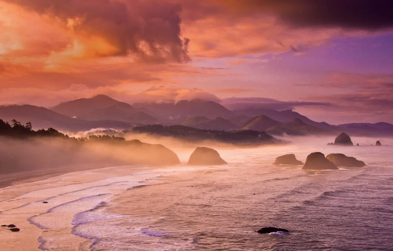Photo wallpaper sea, rocks, mountains, Cannon Beach, Oregon, USA