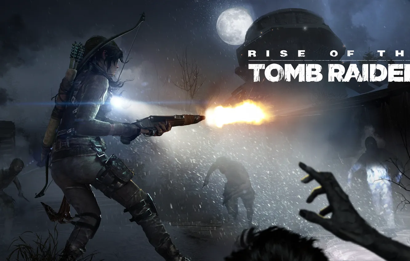 Photo wallpaper cold, the sky, girl, snow, weapons, the moon, shot, logo