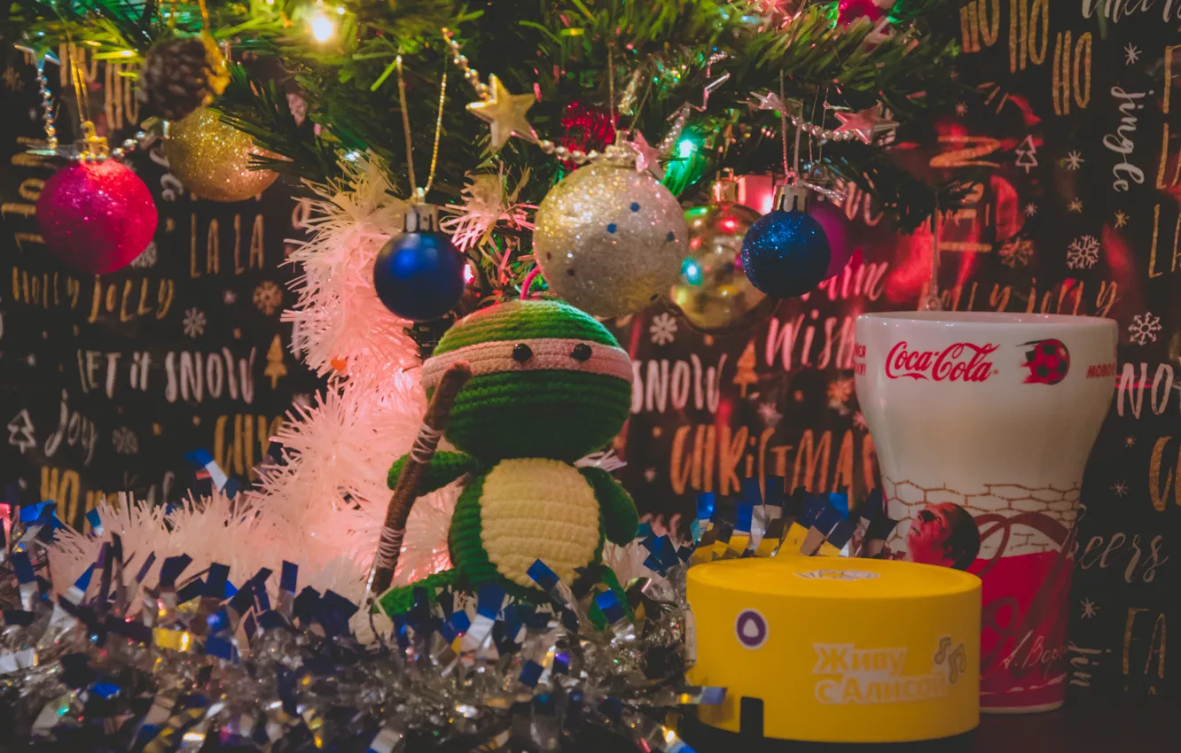Photo wallpaper tree, bug, Donatello, happy new year, ninja turtle, the holiday, christmas tree new year