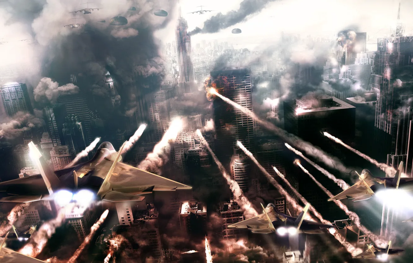 Photo wallpaper the city, war, the plane, HAWX, Tom Clansy's