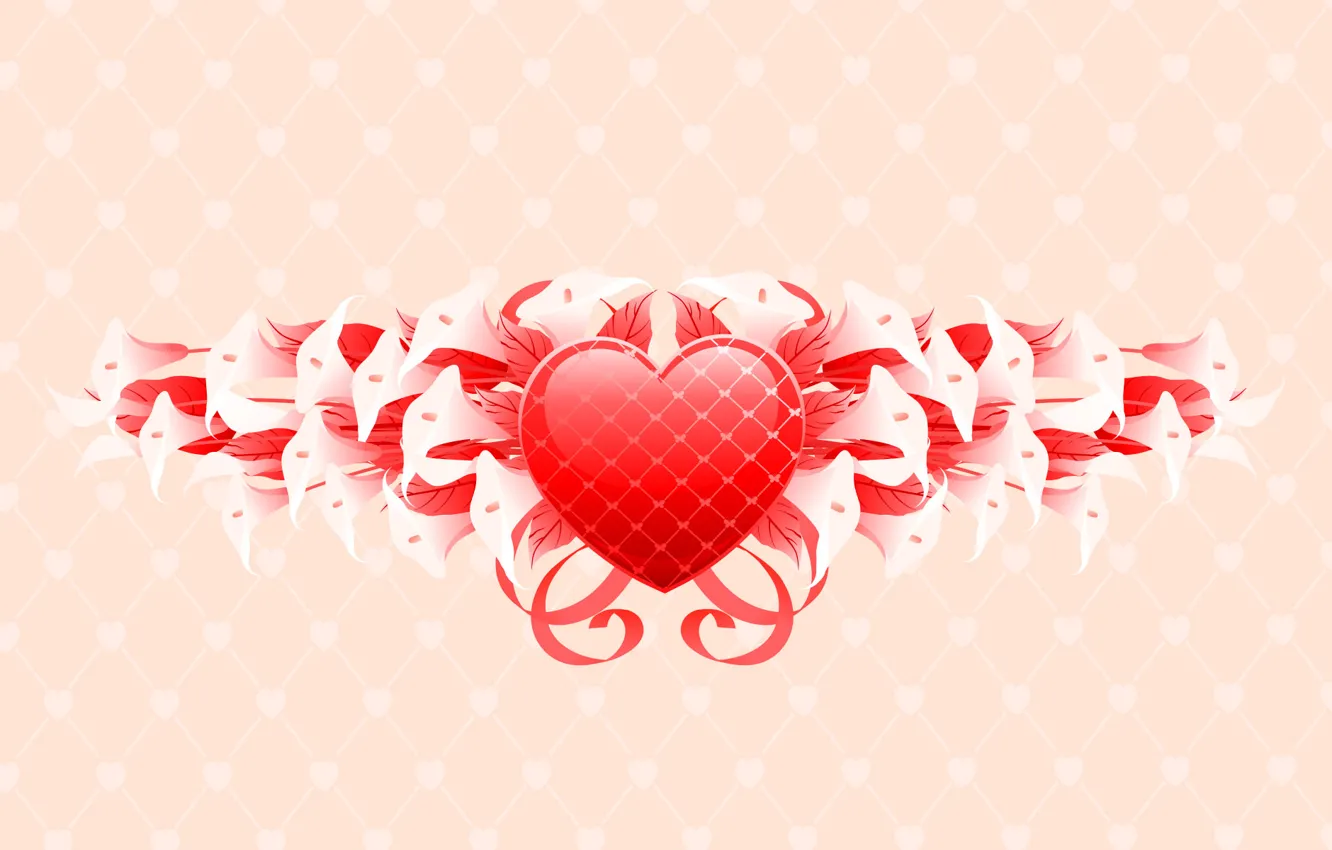 Photo wallpaper love, flowers, red, heart, love, pink, Valentine's day, white flowers