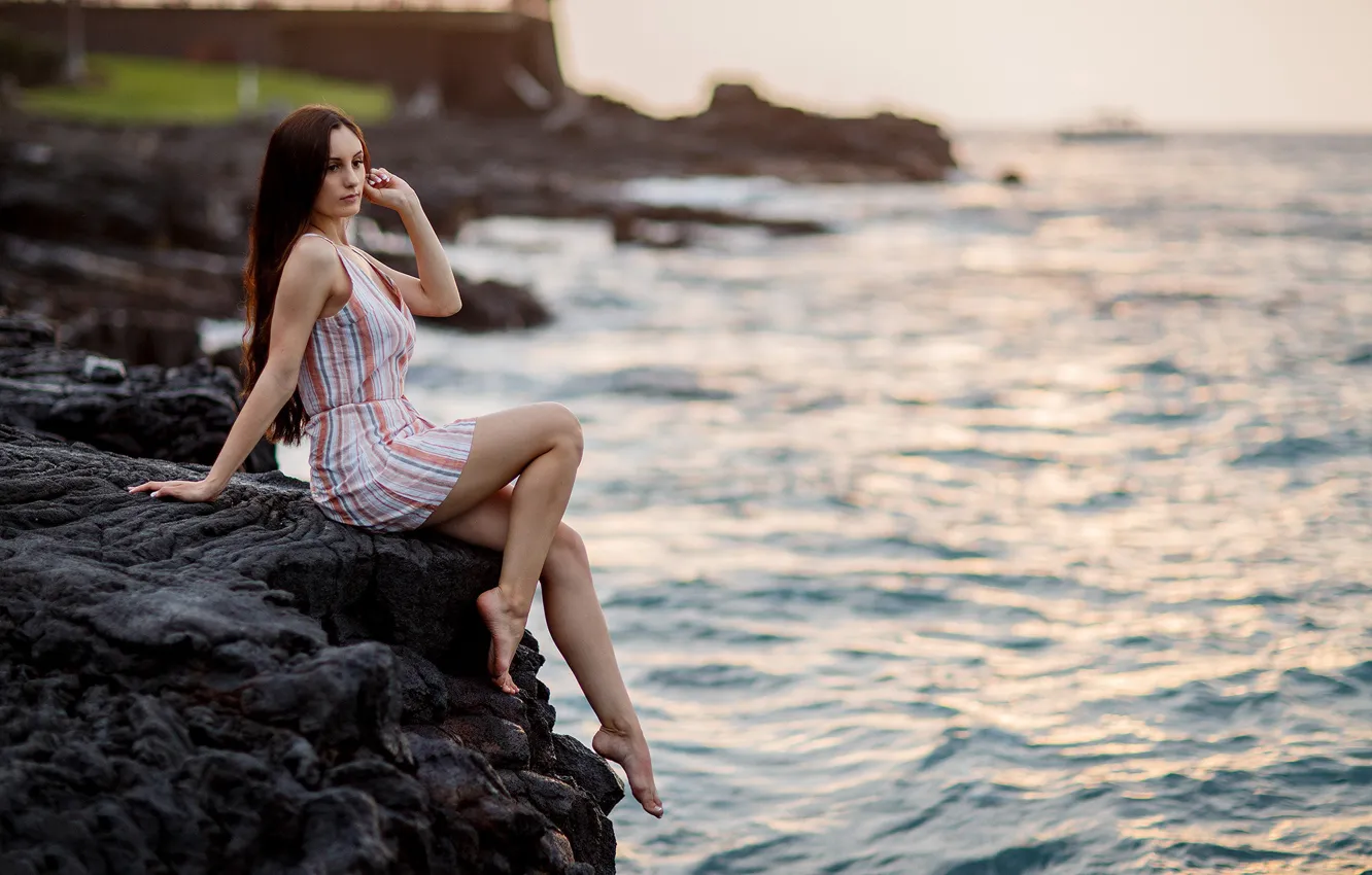 Photo wallpaper water, girl, coast, dress, Sergei Bidong