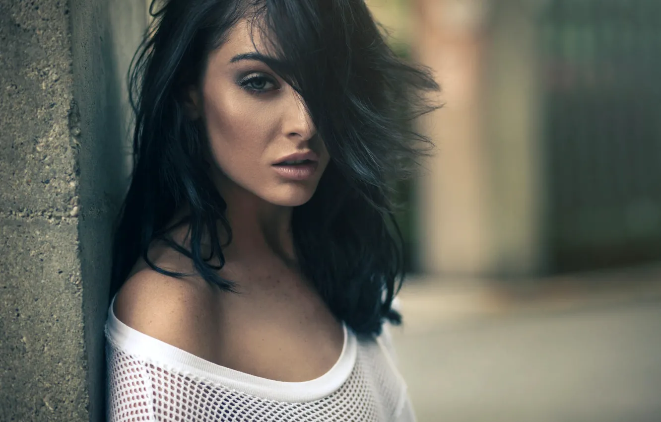 Photo wallpaper look, pose, model, portrait, makeup, brunette, hairstyle, in white