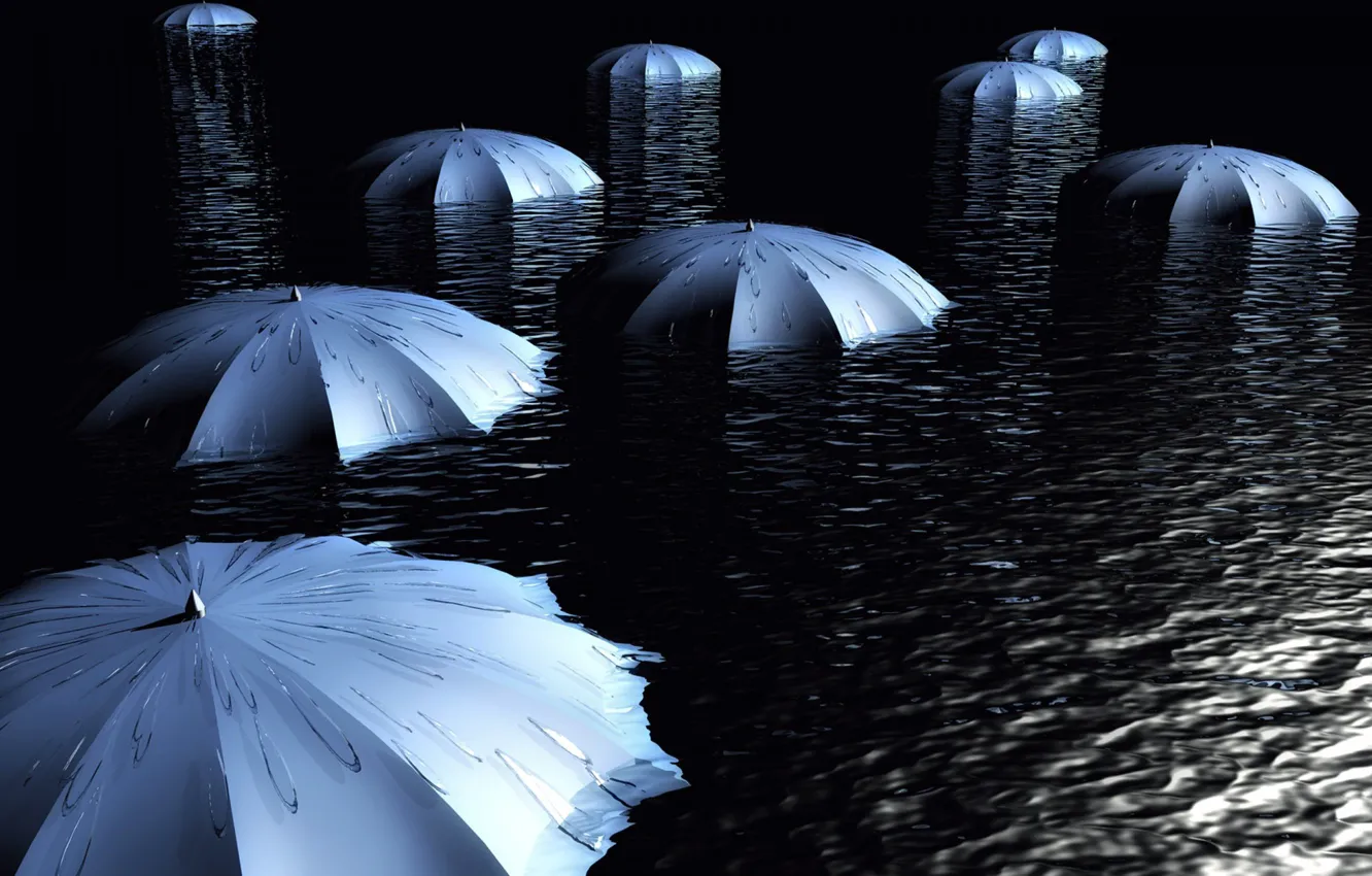 Photo wallpaper water, Umbrellas