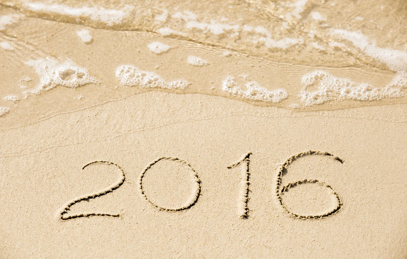 Photo wallpaper sand, beach, New Year, figures, New Year, Happy, 2016