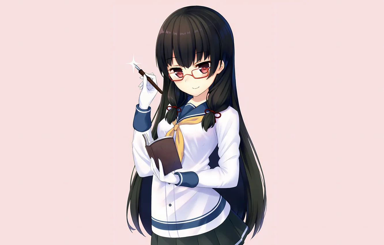 Photo wallpaper girl, school uniform, long hair, anime, beautiful, twintails, red eyes, pretty