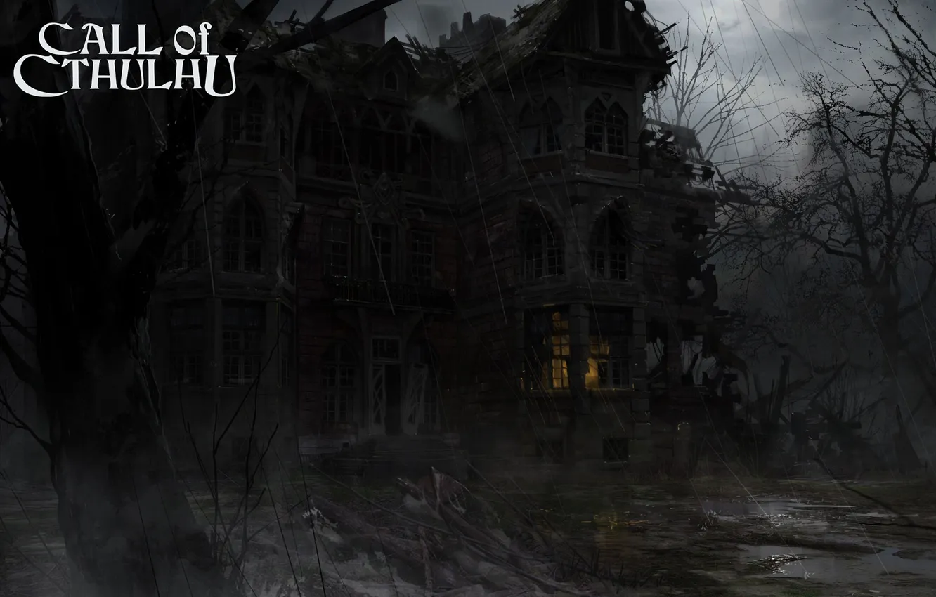 Photo wallpaper light, rain, home, ruins, gloomy, Call of Cthulhu