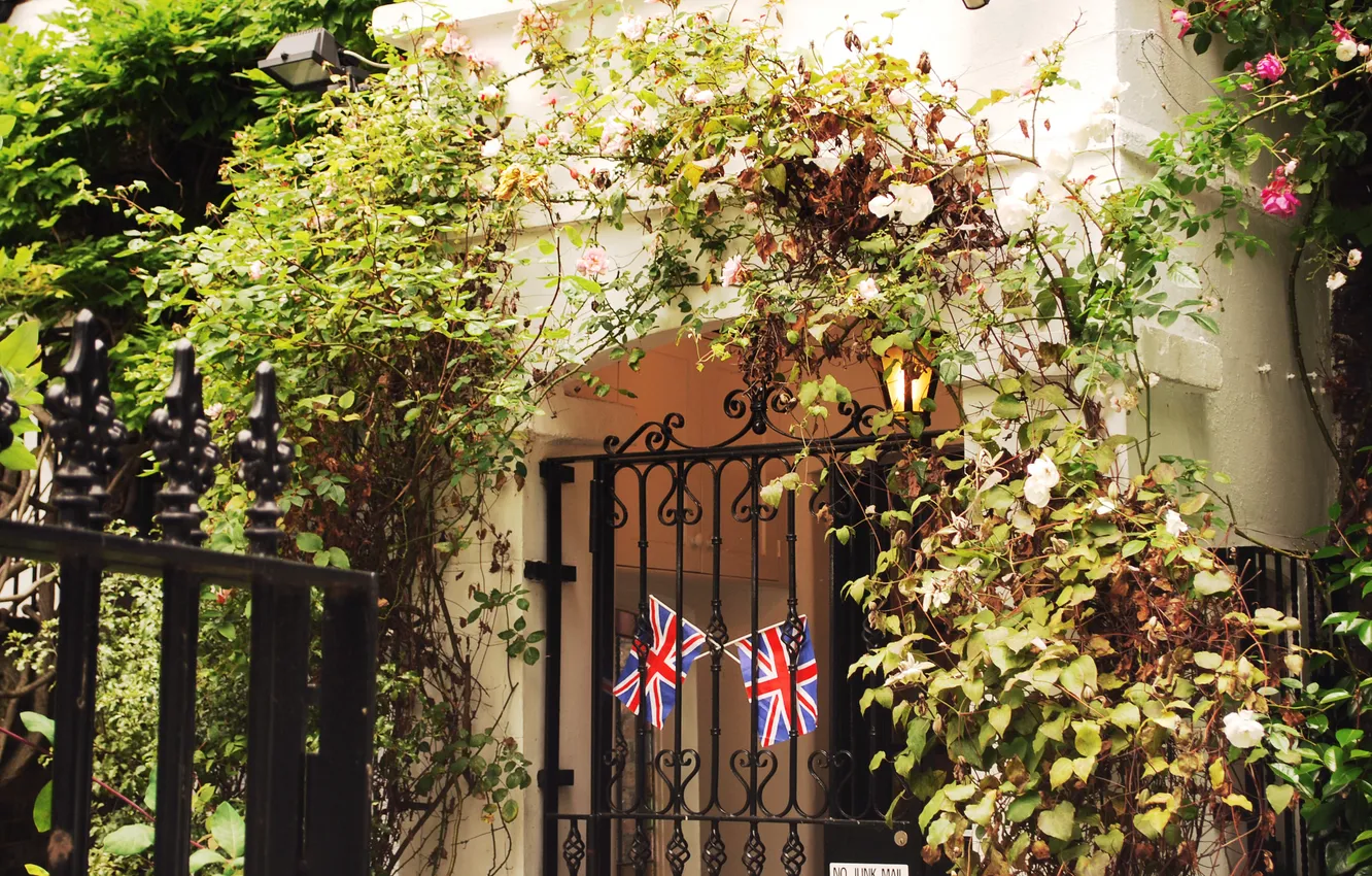 Photo wallpaper flowers, flag, the bushes, wicket
