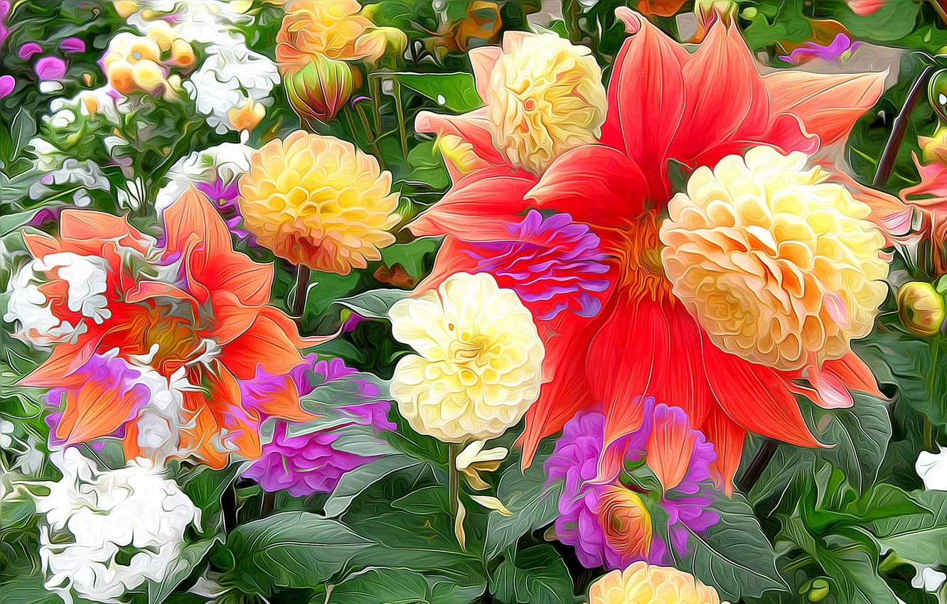 Photo wallpaper line, rendering, paint, petals, buds