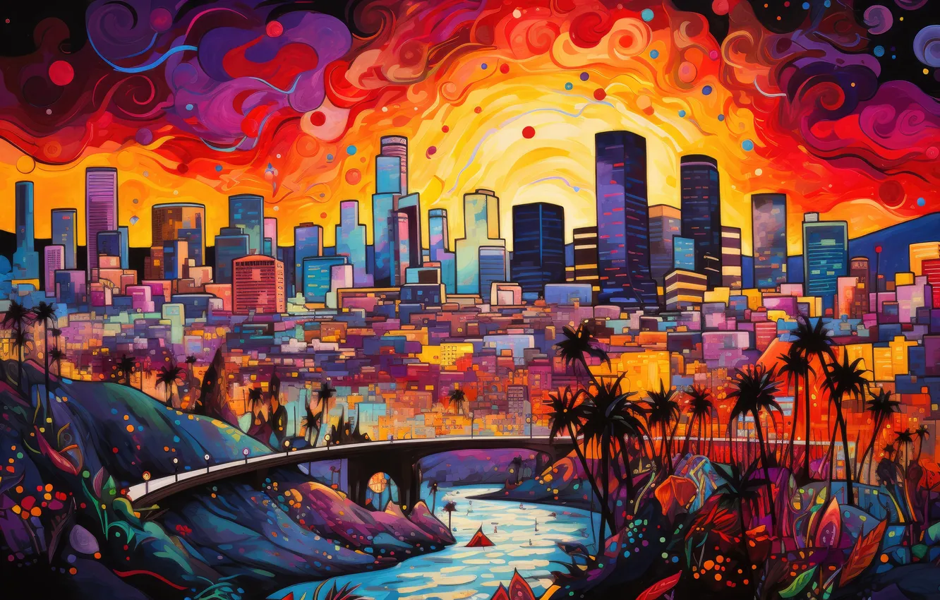 Photo wallpaper city, colors, skyscrapers