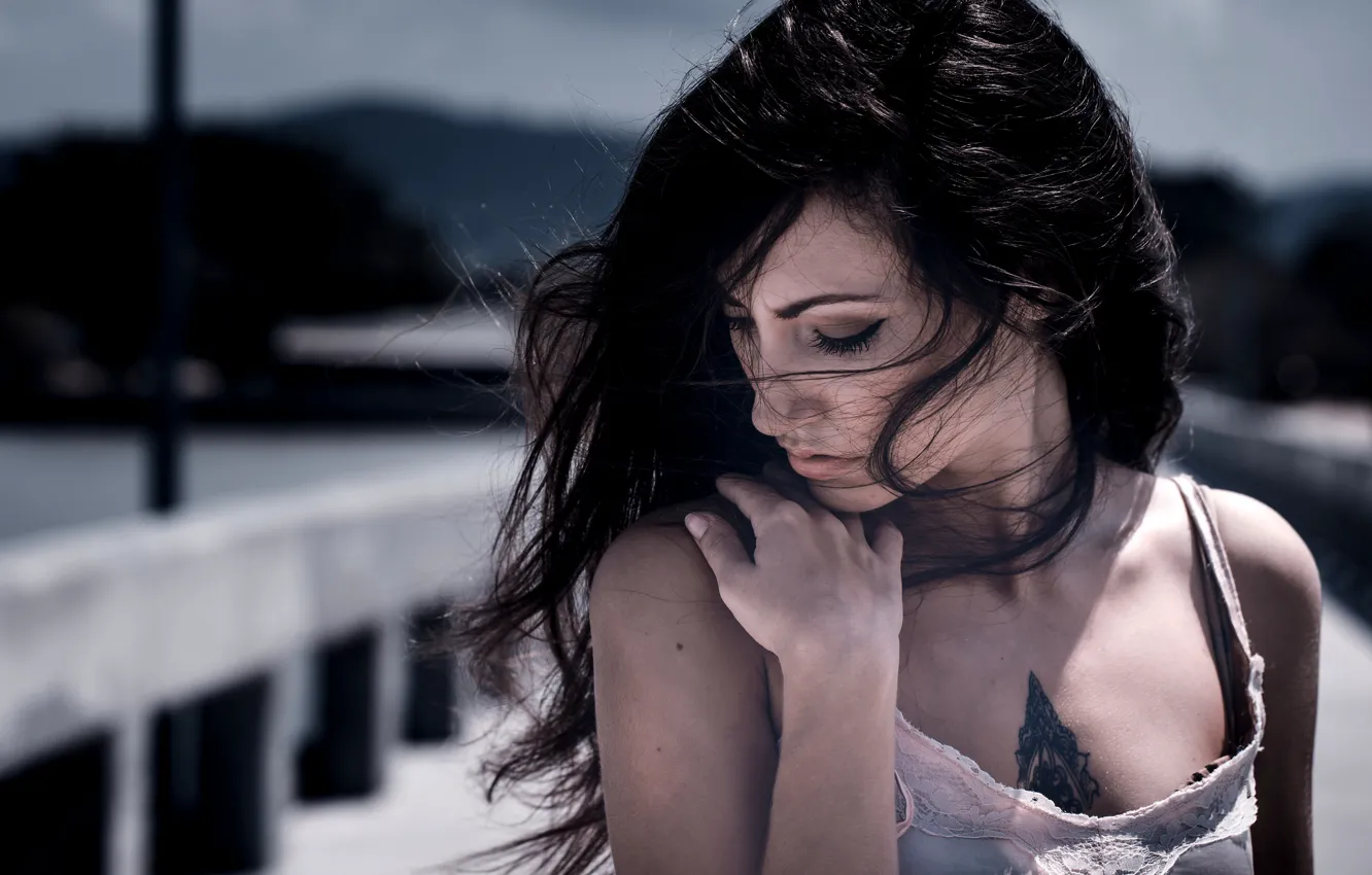 Photo wallpaper girl, mood, hair, tattoo