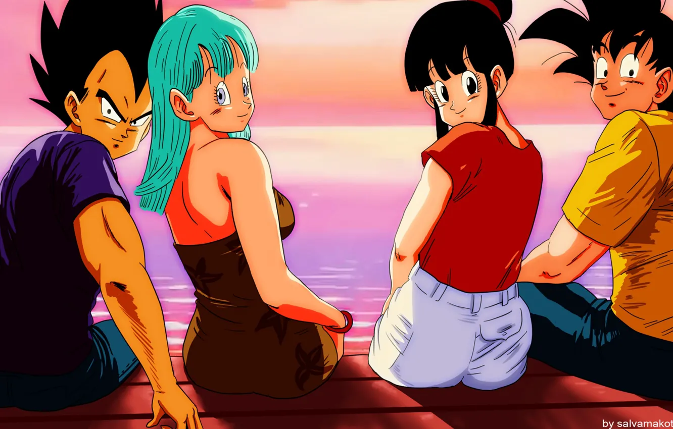 Photo wallpaper girl, sunset, guy, Dragonball, Dragonball z