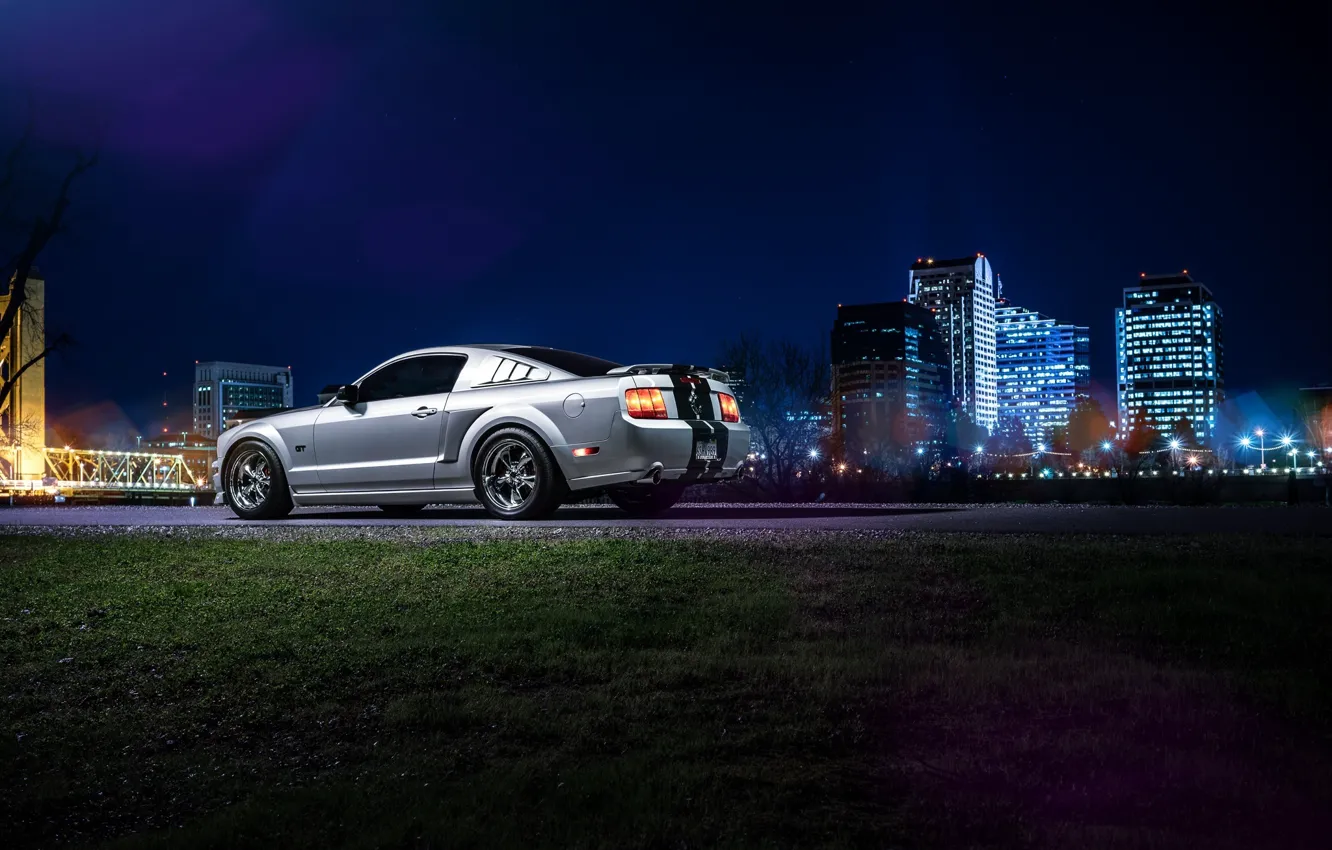 Photo wallpaper Mustang, Ford, Dark, Muscle, Car, Downtown, American, Rear