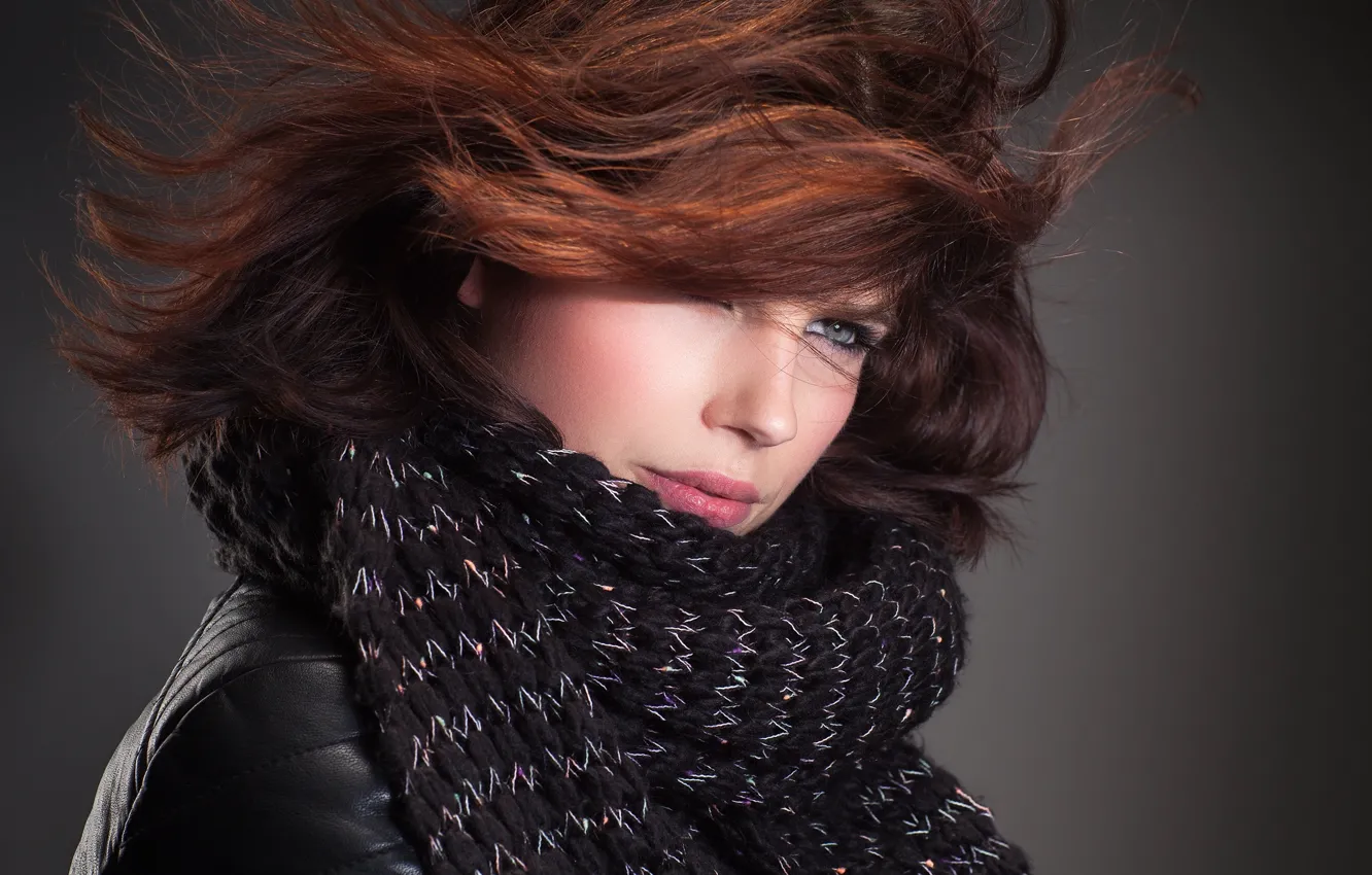 Photo wallpaper look, girl, scarf, brown hair, John Bouma