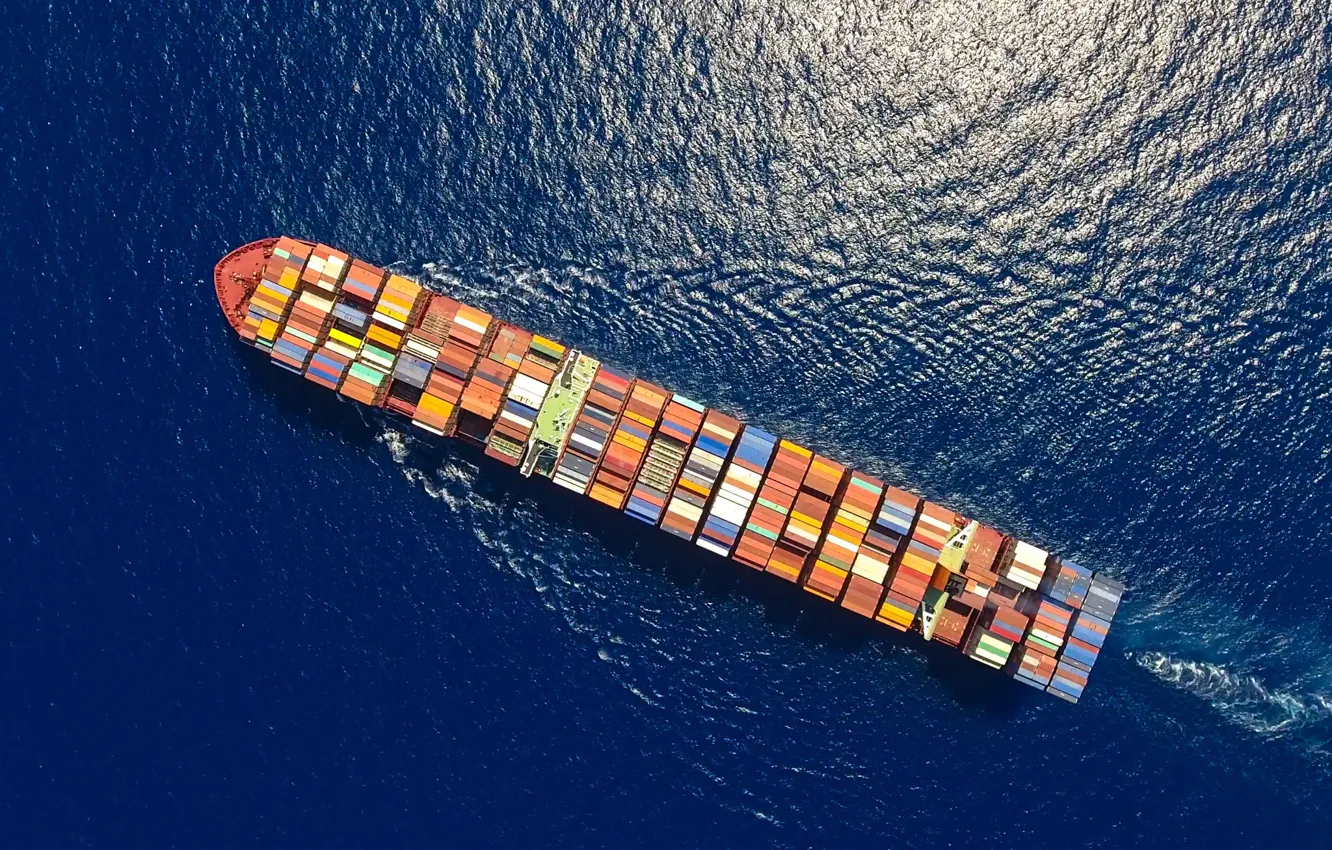 Photo wallpaper sea, ocean, ship, sunny, sailing, cargo ship