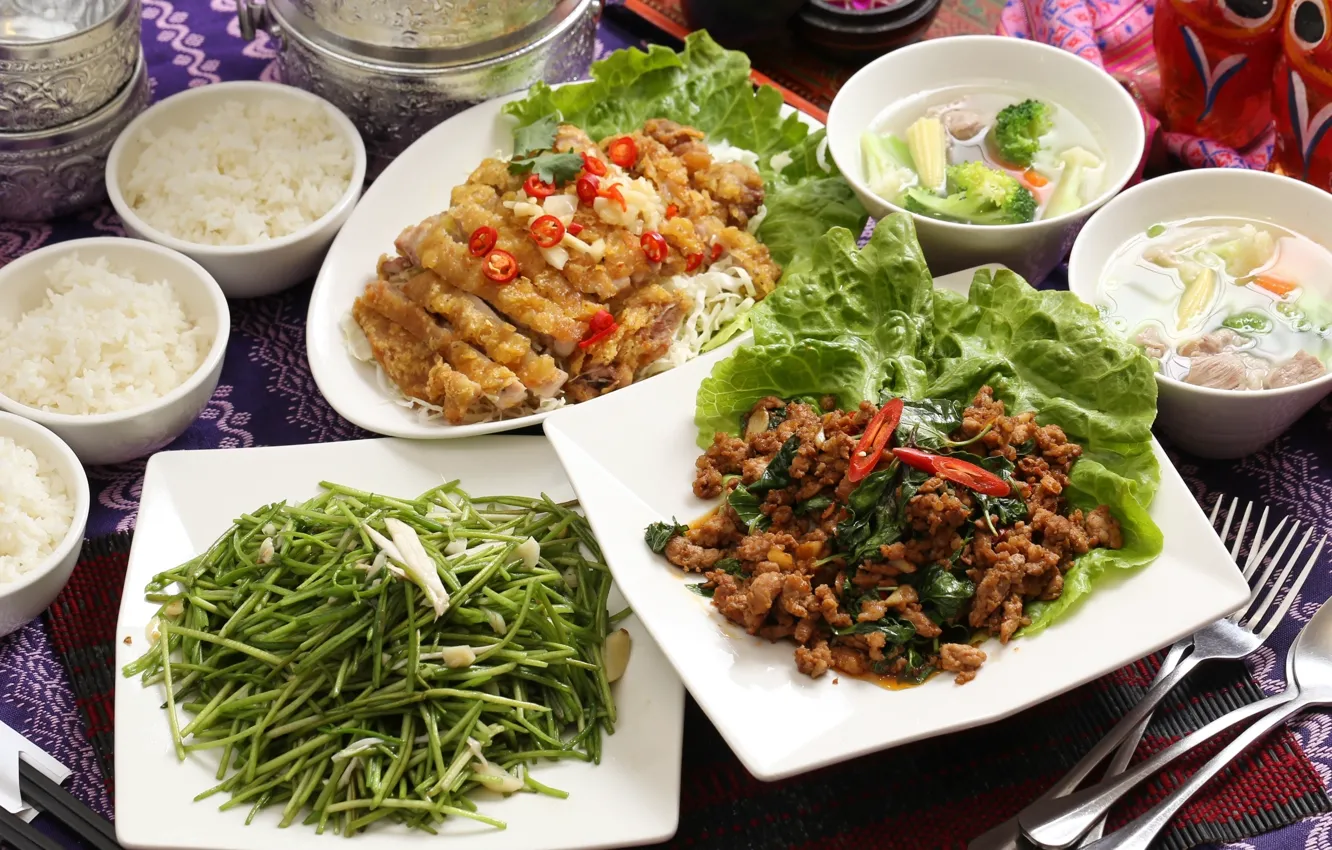 Photo wallpaper soup, meat, figure, vegetables, salad, meals, cuts, Taiwanese cuisine