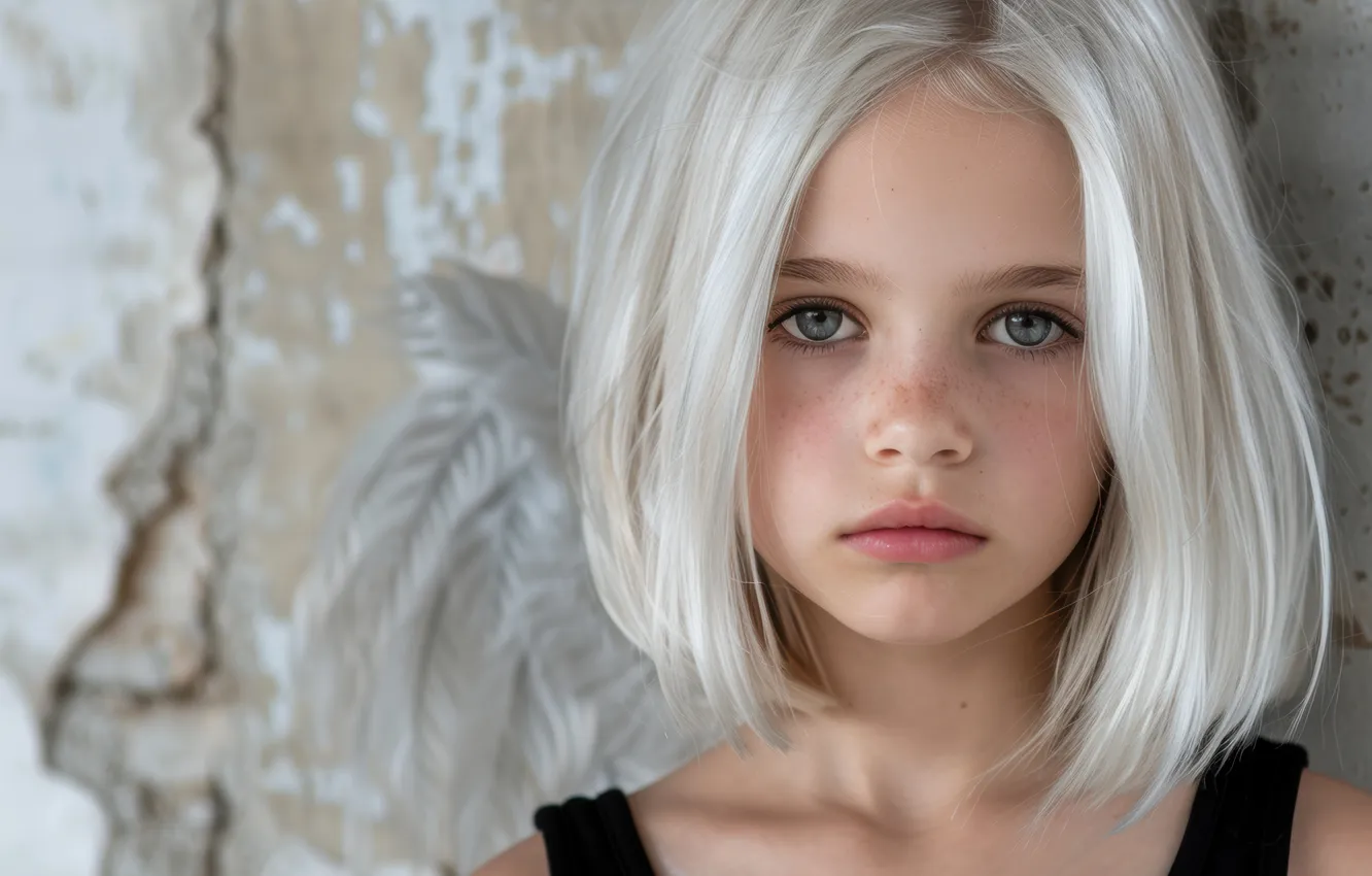 Photo wallpaper sadness, look, girl, cracked, wall, portrait, wings, angel
