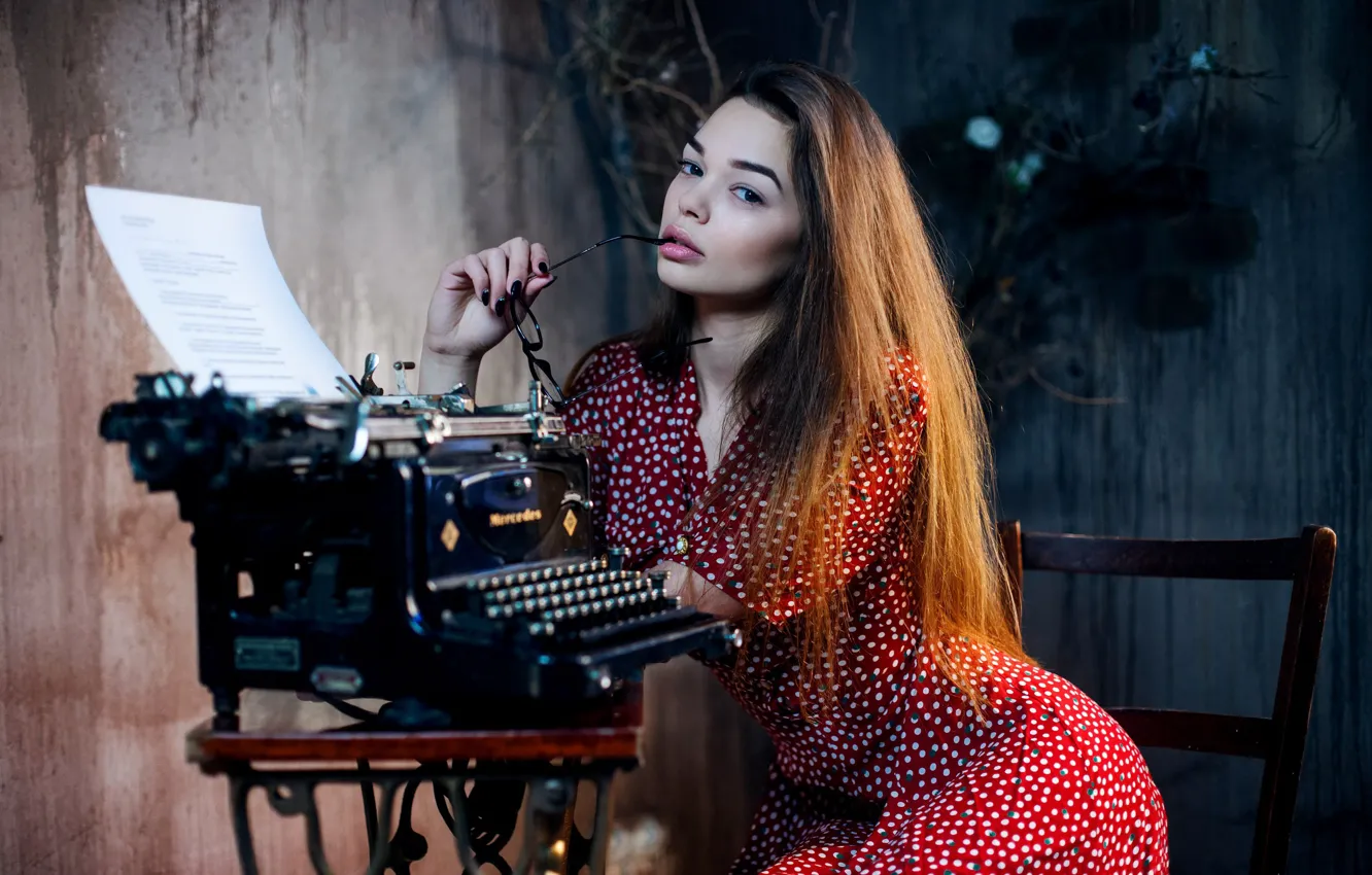 Photo wallpaper typewriter, dress, sponge, polka dot, glasses