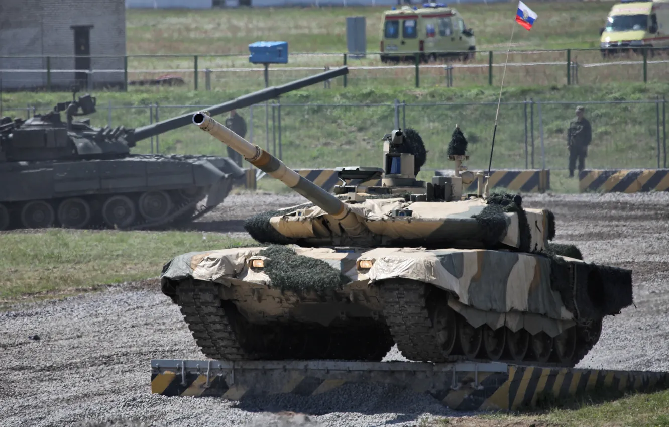 Photo wallpaper polygon, MBT, T-90 MS, UVZ, Russian weapons, demonstration of military equipment