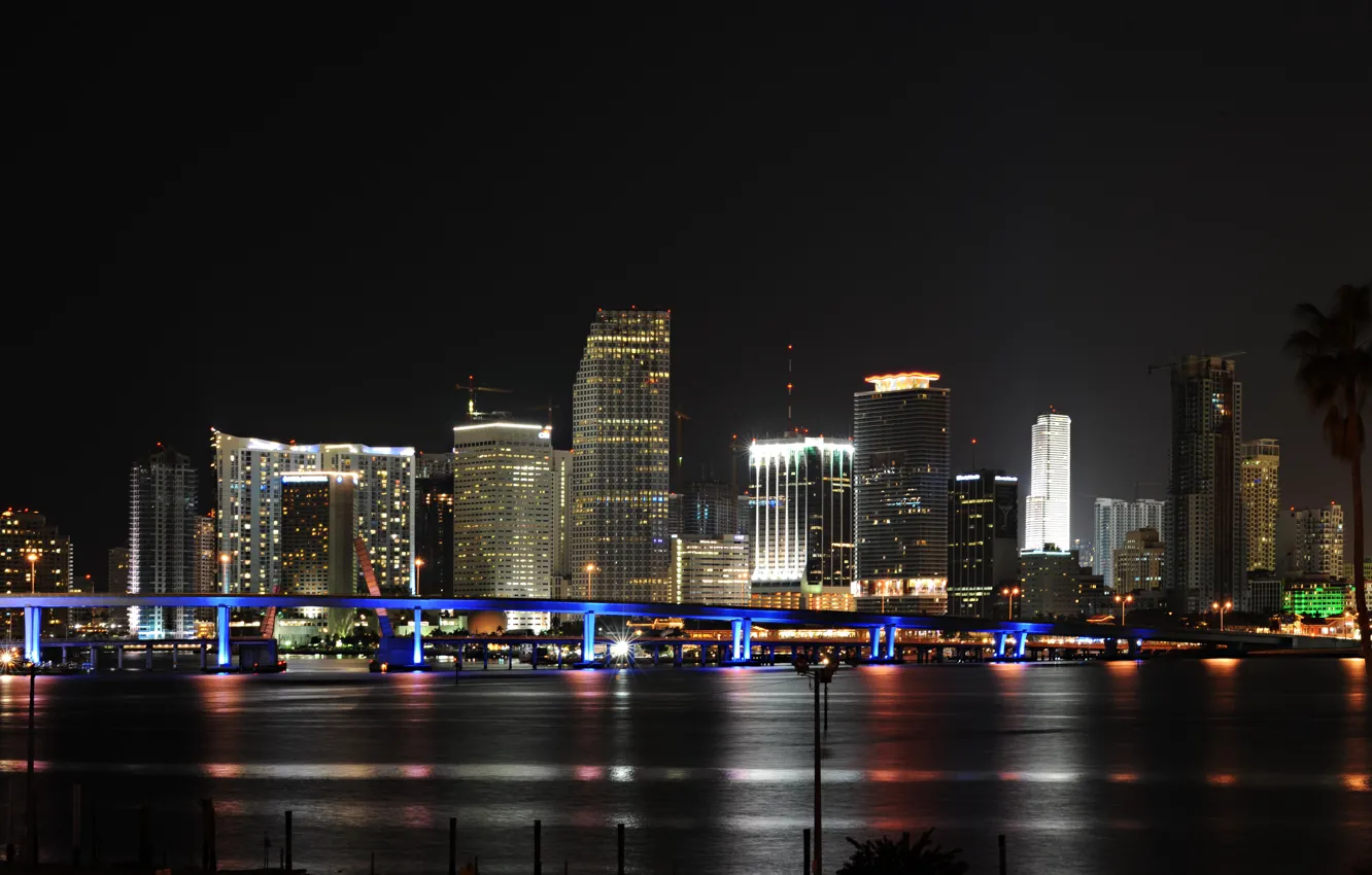 Photo wallpaper the city, panorama, USA, Miami, night