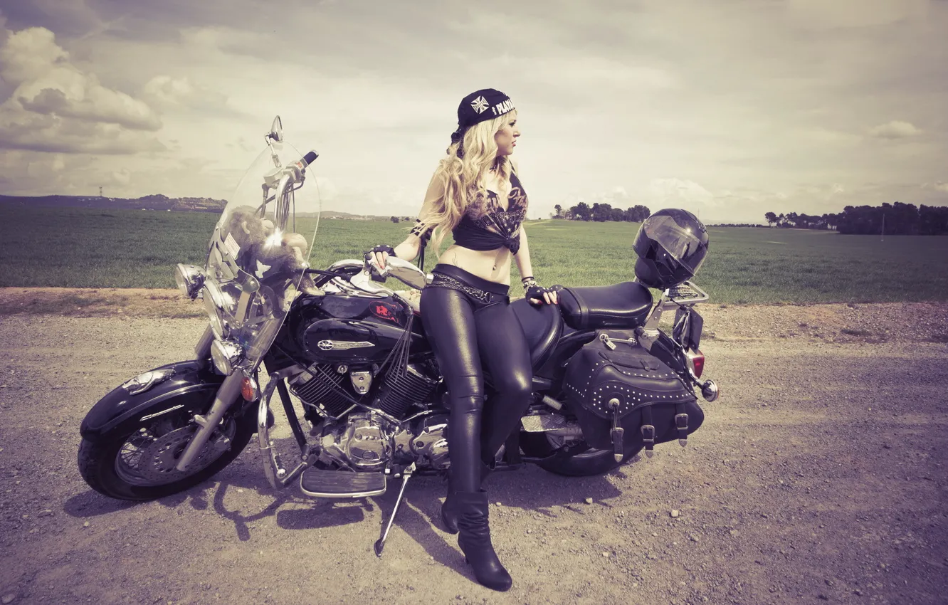 Photo wallpaper girl, motorcycle, Wendy