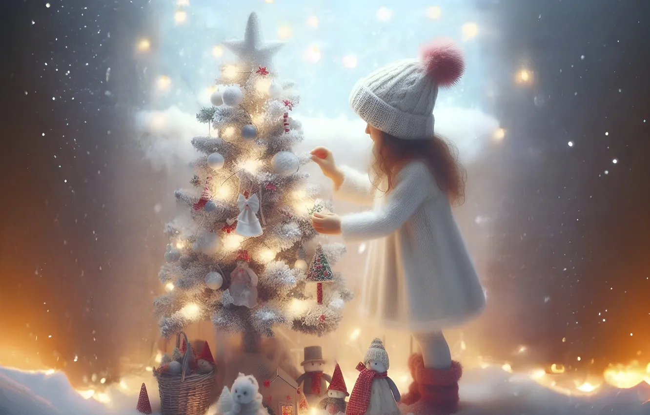 Photo wallpaper bombski, doll, garland, toy, new year, gift, the snow, snowfall