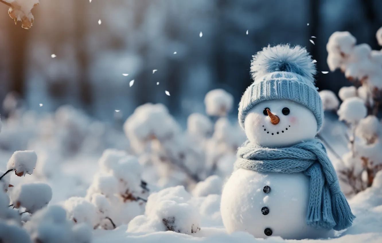 Photo wallpaper winter, snow, new year, Christmas, snowman, Christmas, winter, snow