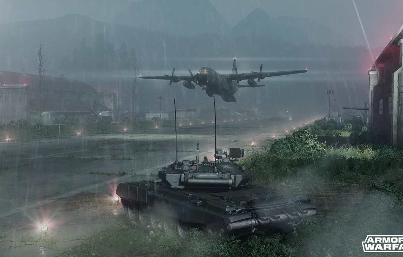 Photo wallpaper tank, the plane, the airfield, T-90, Armored Warfare