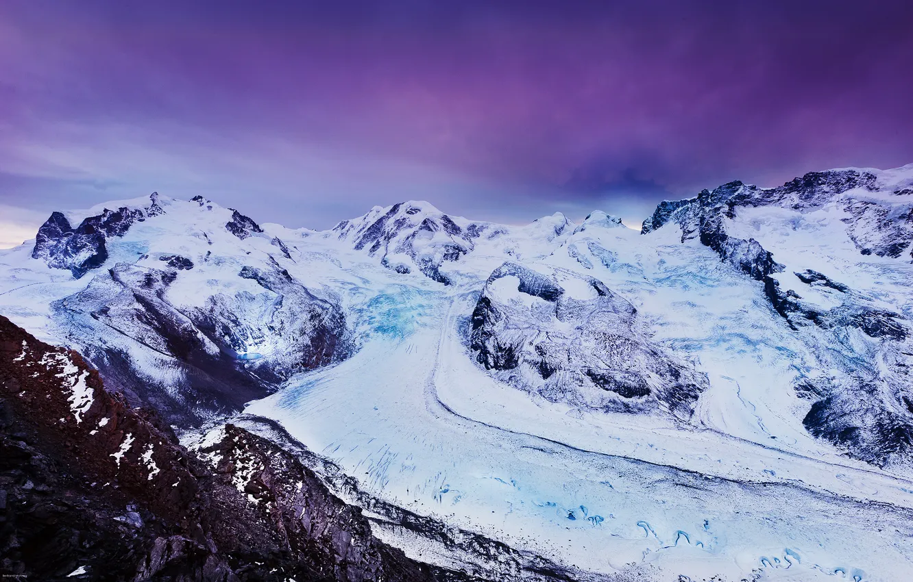 Photo wallpaper the sky, snow, mountains, stones, rocks, ice, glacier