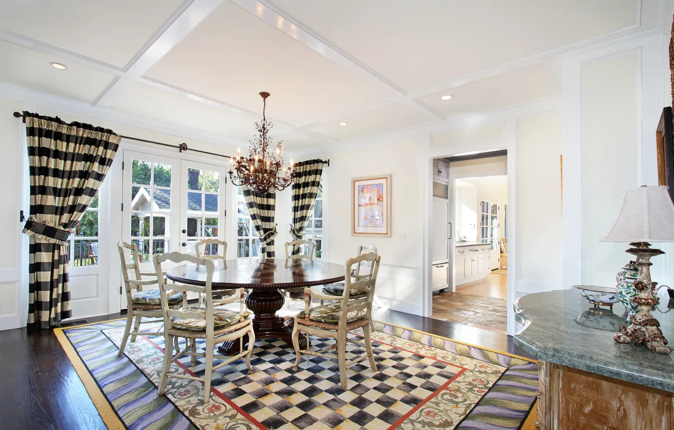 Photo wallpaper table, interior, cottage, living room