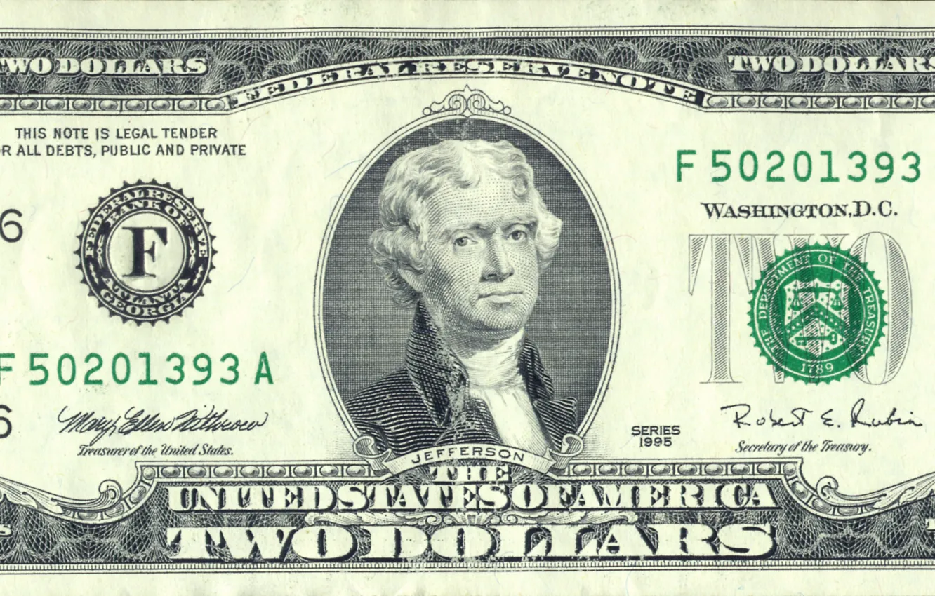 Photo wallpaper note, two, dollar, federal, Jefferson, legal