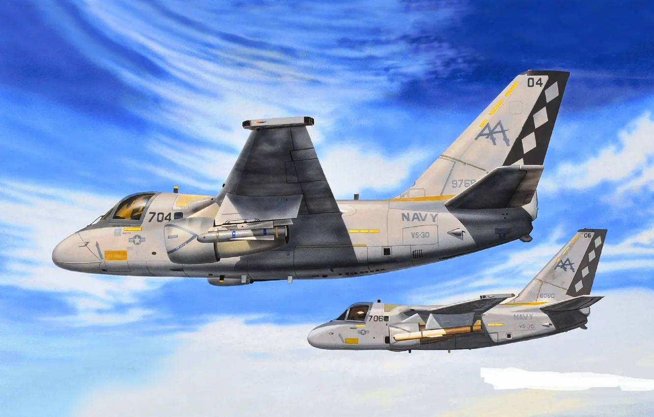 Photo wallpaper clouds, pair, the plane, Lockheed, deck, anti-submarine, Viking, S-3