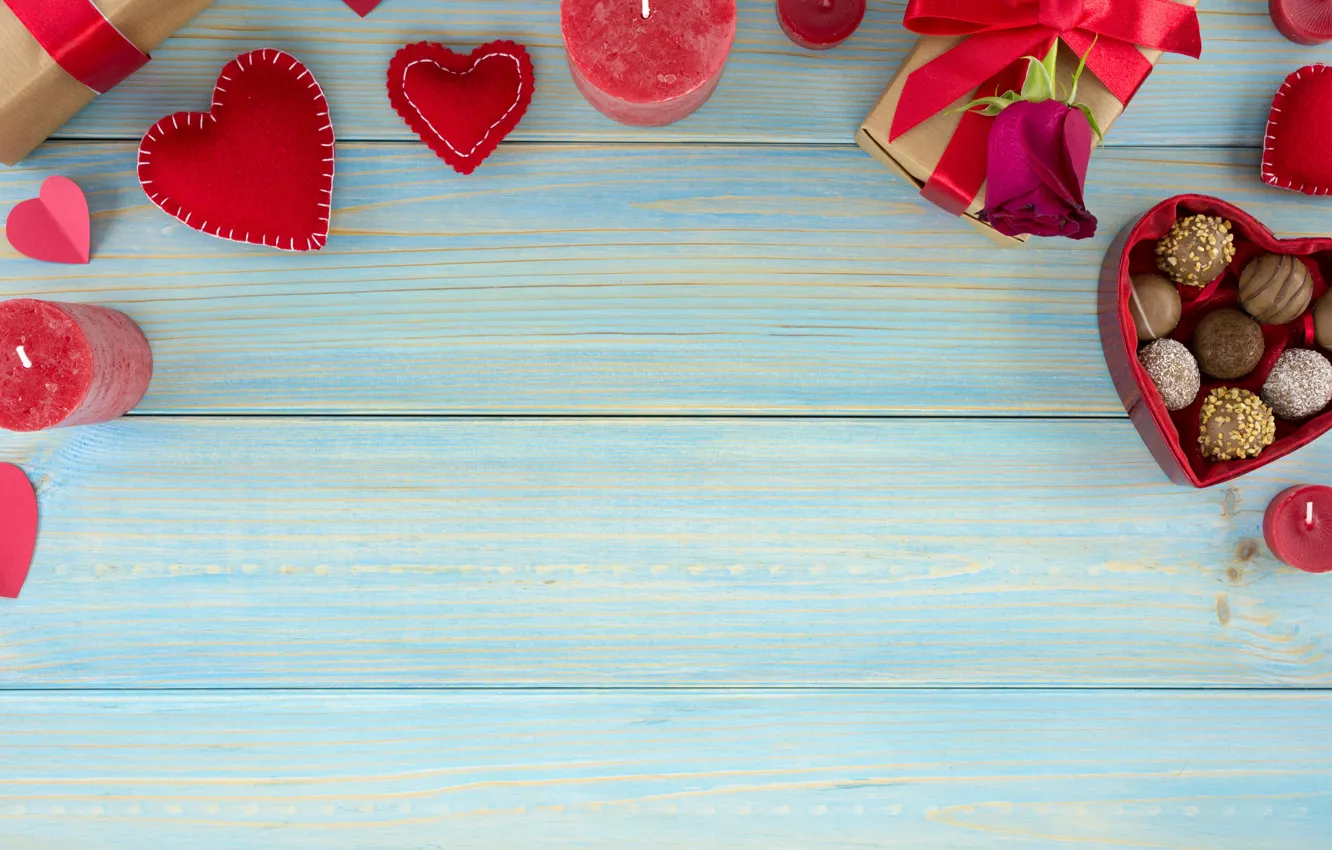 Photo wallpaper red, gift, chocolate, roses, candy, hearts, red, love