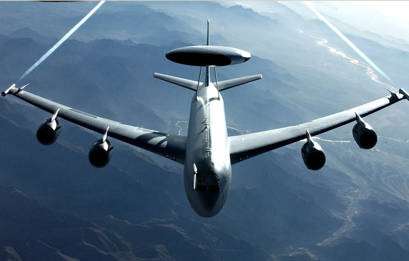 Photo wallpaper the sky, mountains, traces, the plane