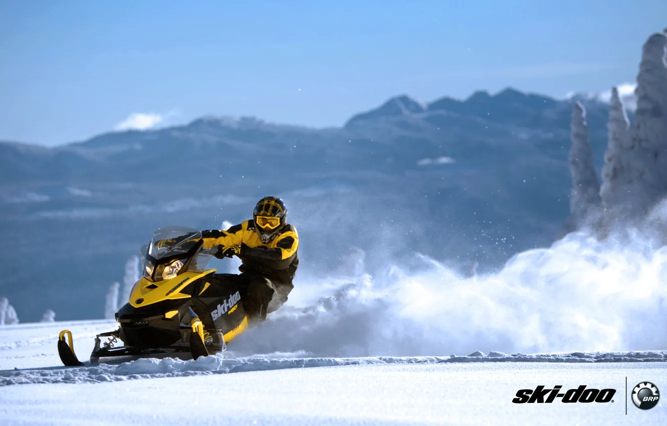 Photo wallpaper snow, yellow, sport, sport, snow, snowmobile, snowmobile, ski-doo