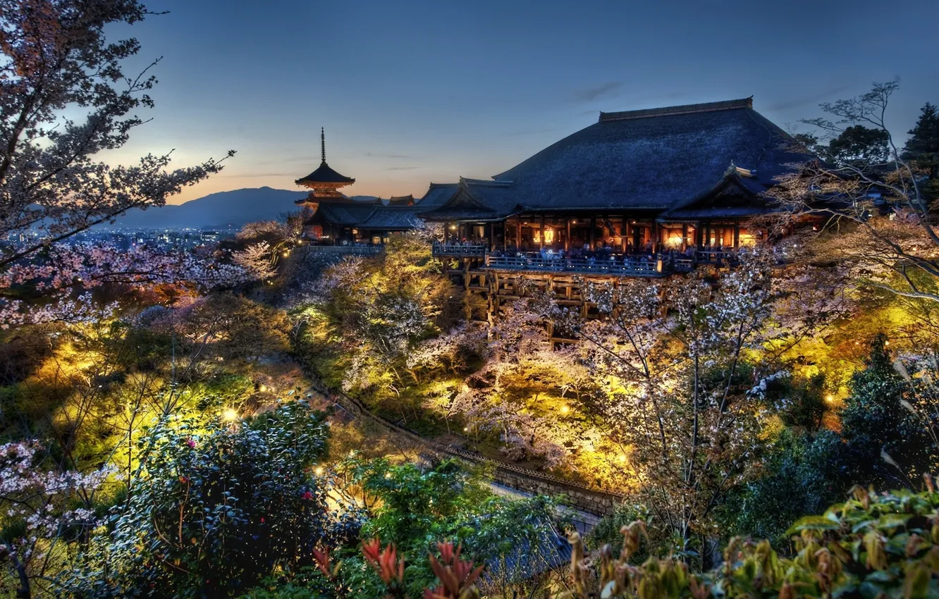Photo wallpaper forest, house, Japan, the evening, Sakura, Kyoto, house of the samurai